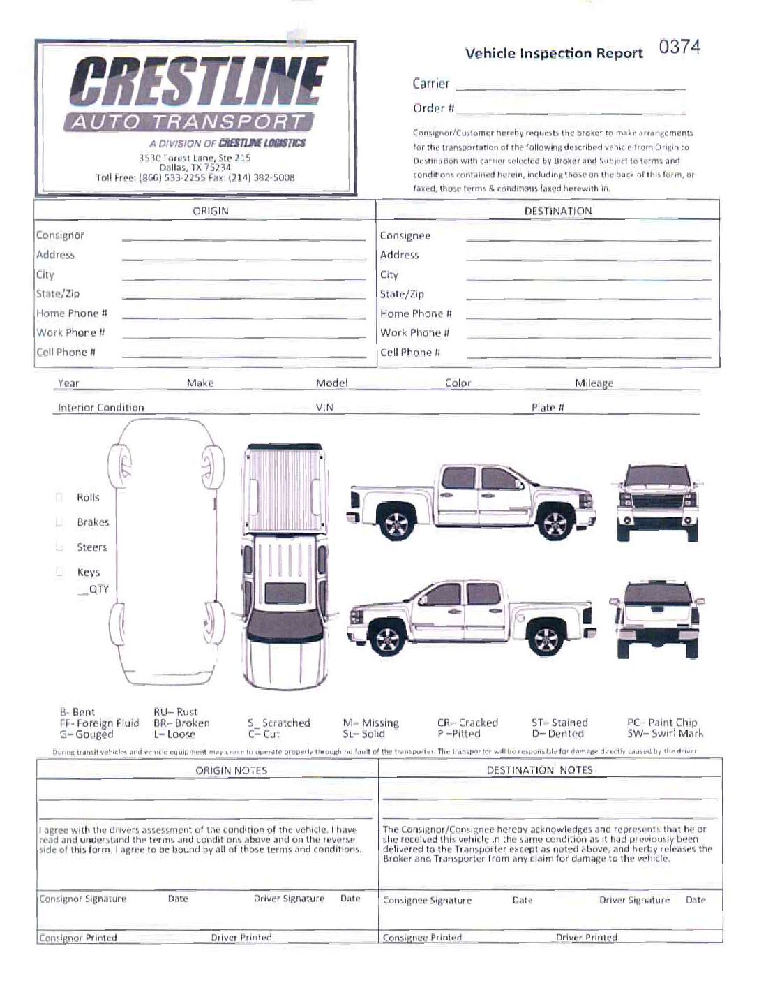 Do you Need Insurance to Ship your Car? Intended For Truck Condition Report Template